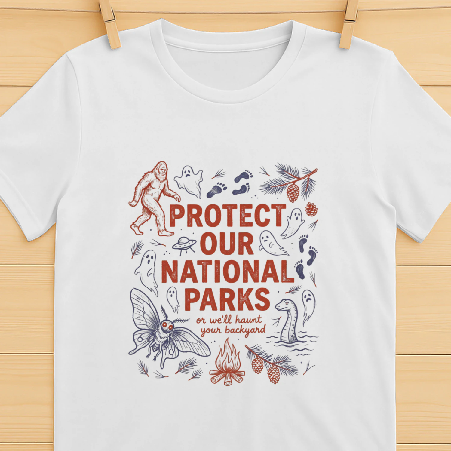 Funny National Parks Ghost & Cryptids Tee  Vintage Spooky Camping & Hiking Wilderness Apparel