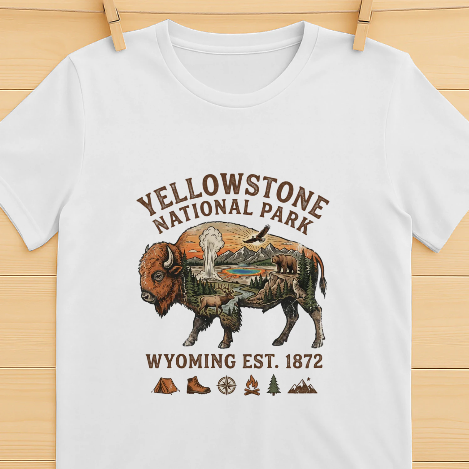 Vintage Yellowstone National Park Shirt  Retro Wyoming Bison Hiking Graphic Tee