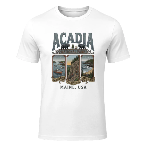 Acadia National Park Retro Poster Art _ Bar Harbor, Precipice Trail, Sand Beach Maine Hiking Design