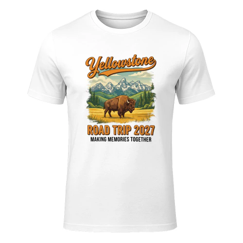 Yellowstone National Park Road Trip 2027 Art _ Retro Bison & Mountain Vacation Graphic