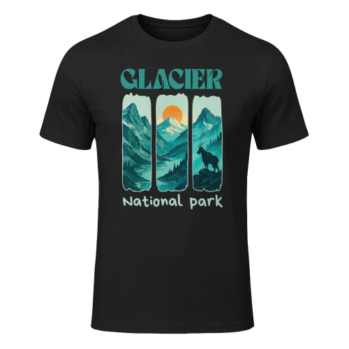 Glacier National Park Graphic Tee  Retro Mountain Outdoors Hiking Gift