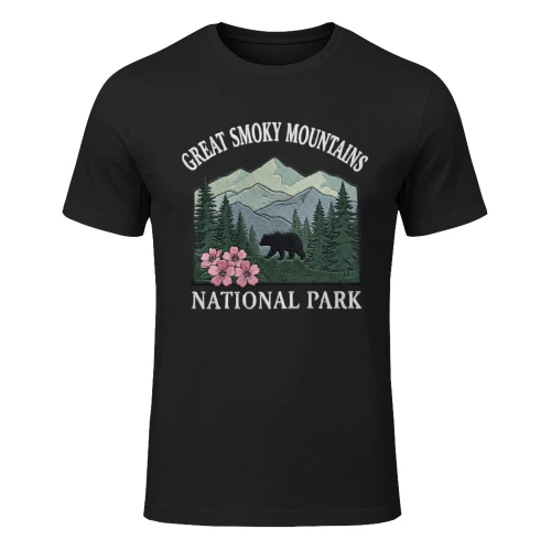 Great Smoky Mountains National Park Shirt  Retro Bear & Wildflower Graphic Tee