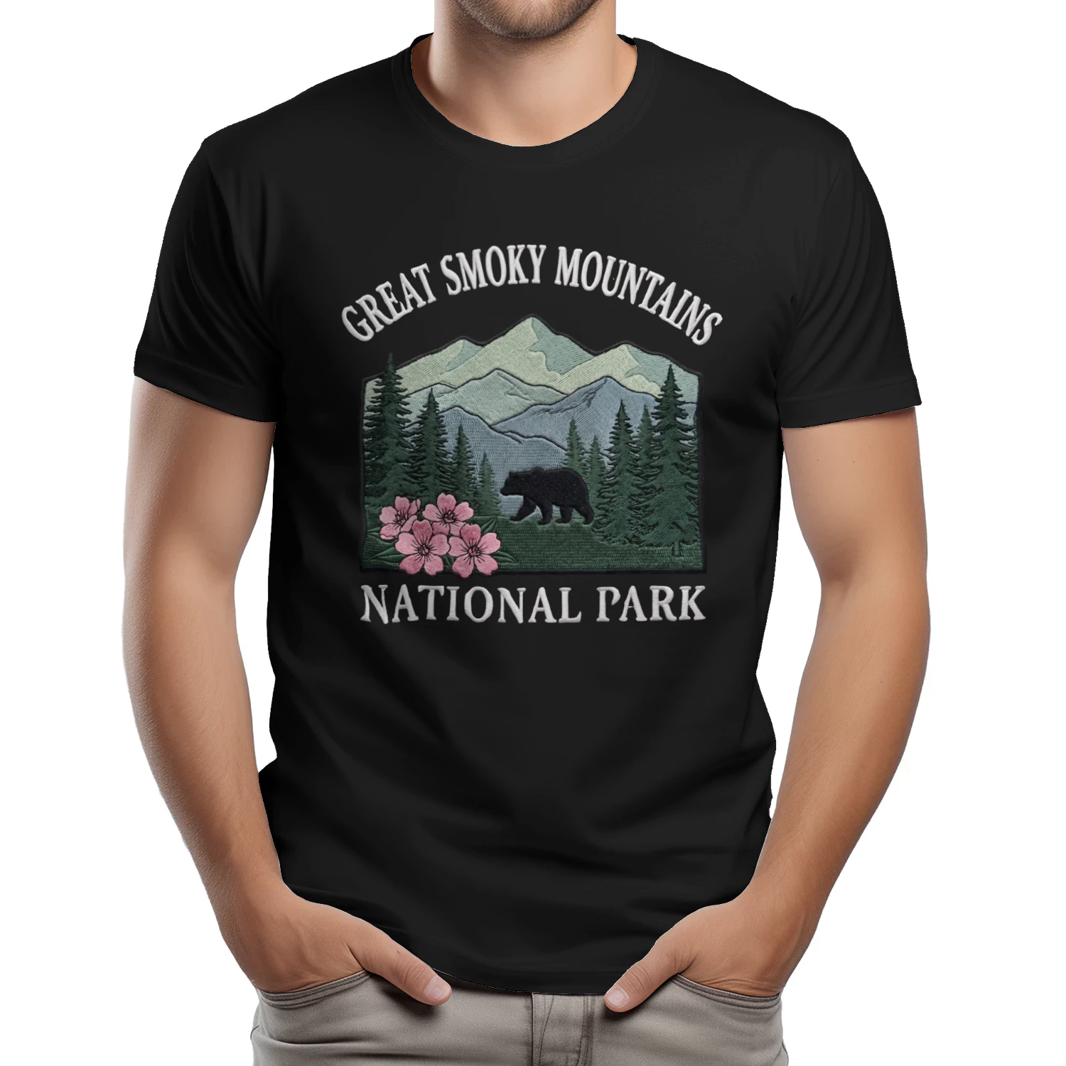 Great Smoky Mountains National Park Shirt  Retro Bear & Wildflower Graphic Tee