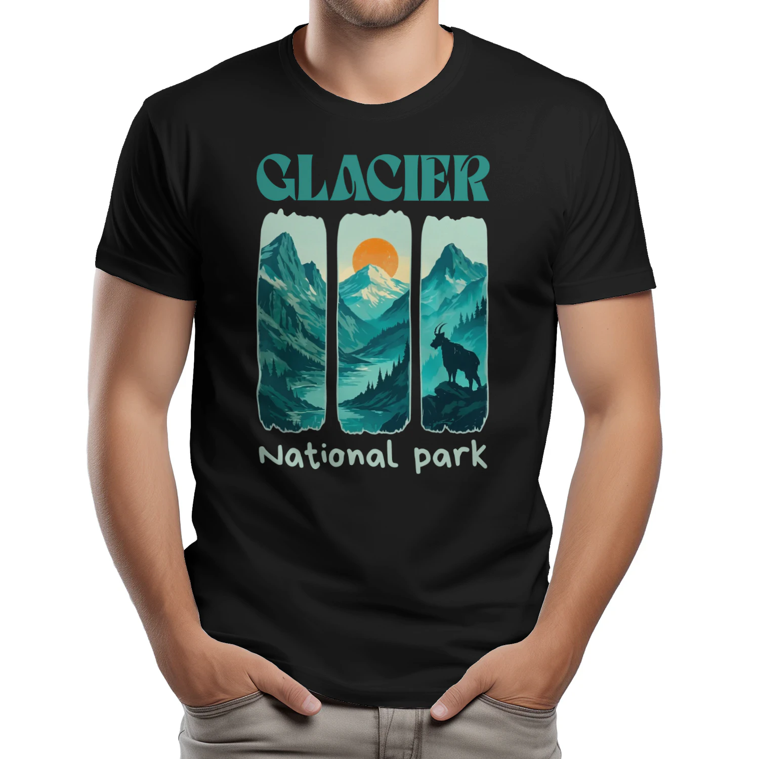 Glacier National Park Graphic Tee  Retro Mountain Outdoors Hiking Gift