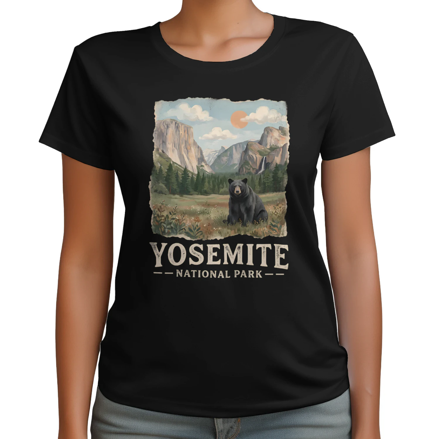Retro Yosemite National Park Shirt  Vintage Black Bear & Valley Wilderness Graphic Tee
