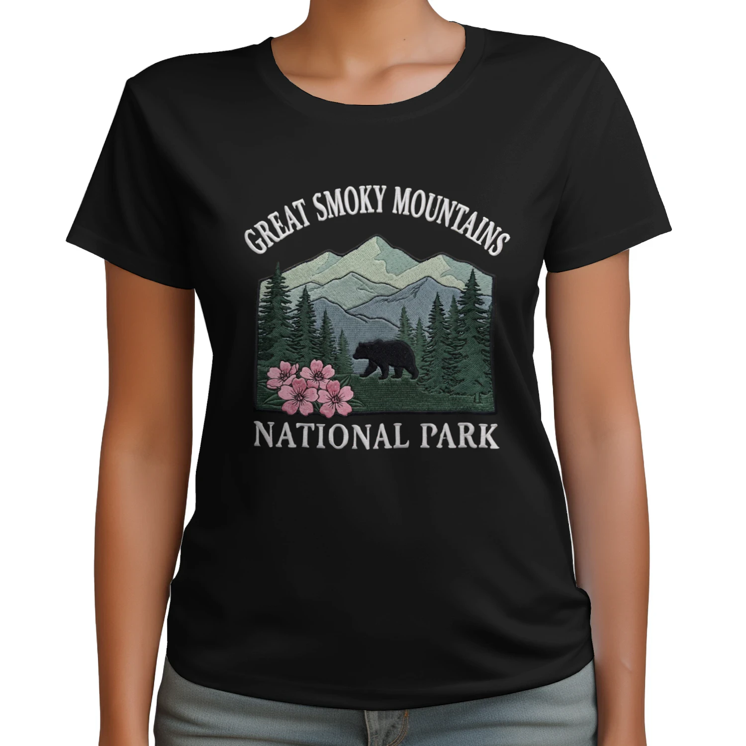 Great Smoky Mountains National Park Shirt  Retro Bear & Wildflower Graphic Tee