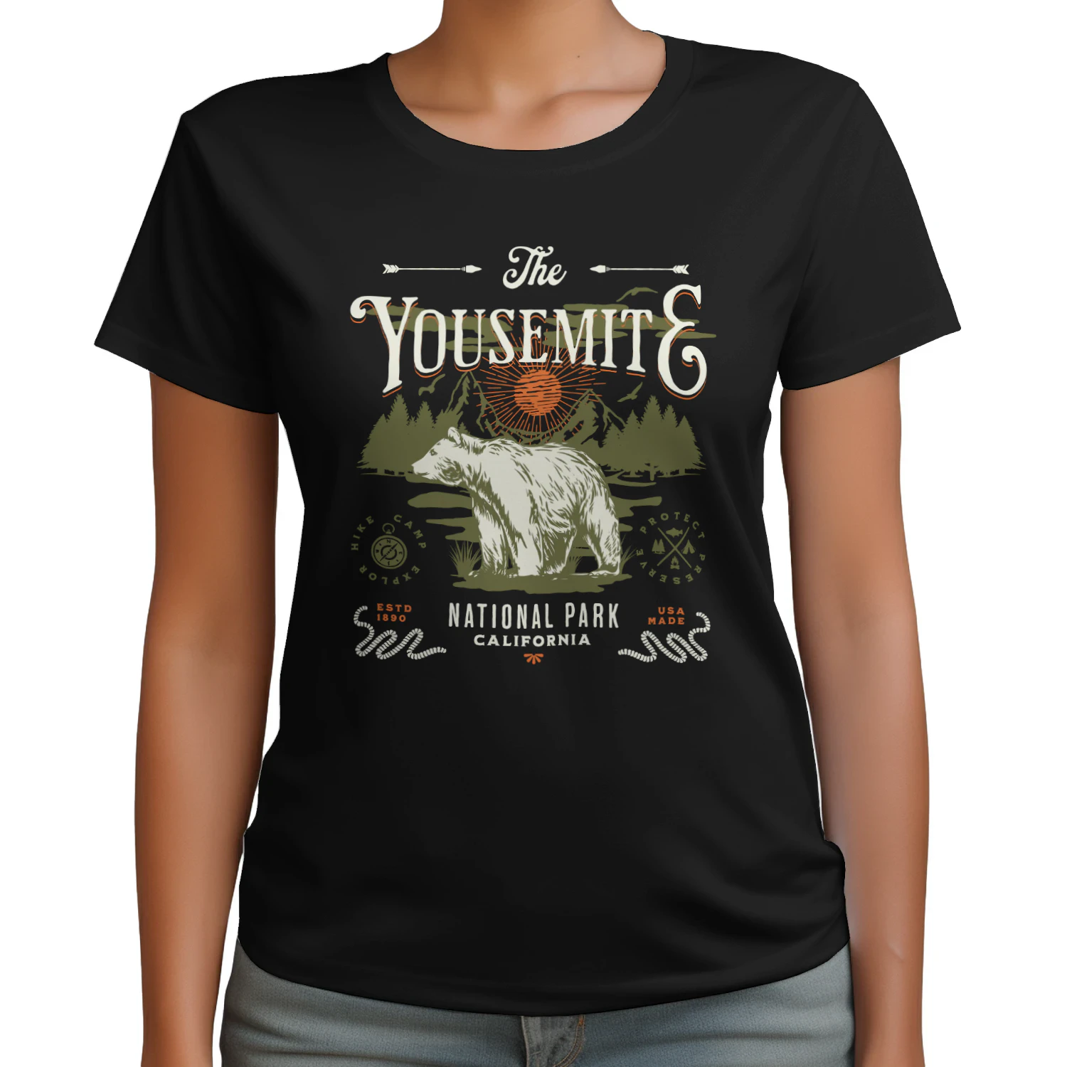 Vintage Yosemite California Mountains T-Shirt – Rock Climbing & Camping Graphic Tee