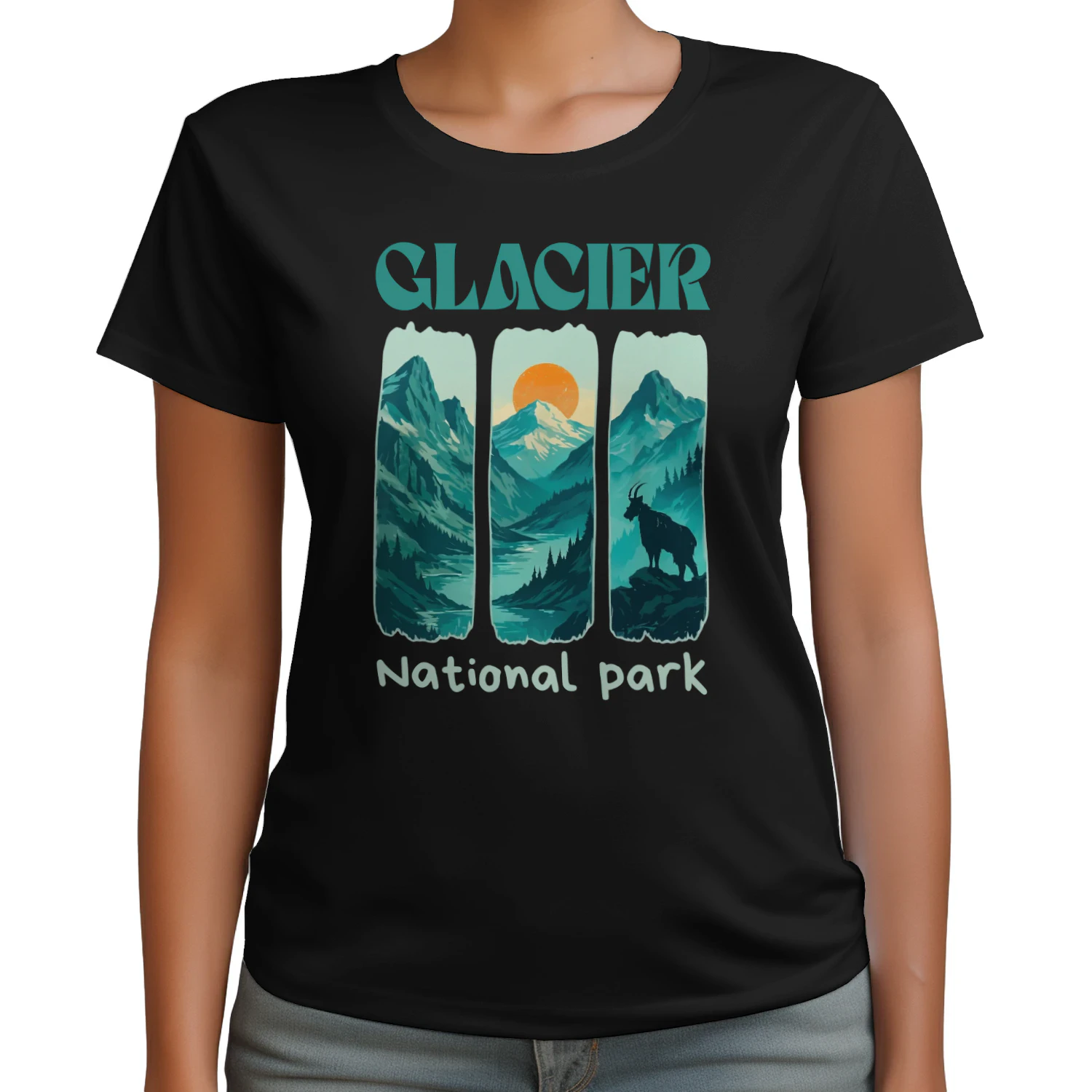 Glacier National Park Graphic Tee  Retro Mountain Outdoors Hiking Gift