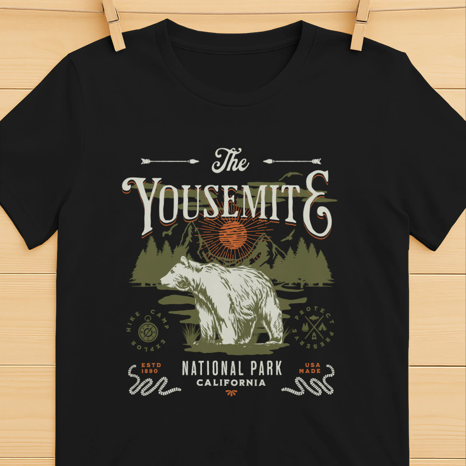 Vintage Yosemite California Mountains T-Shirt – Rock Climbing & Camping Graphic Tee