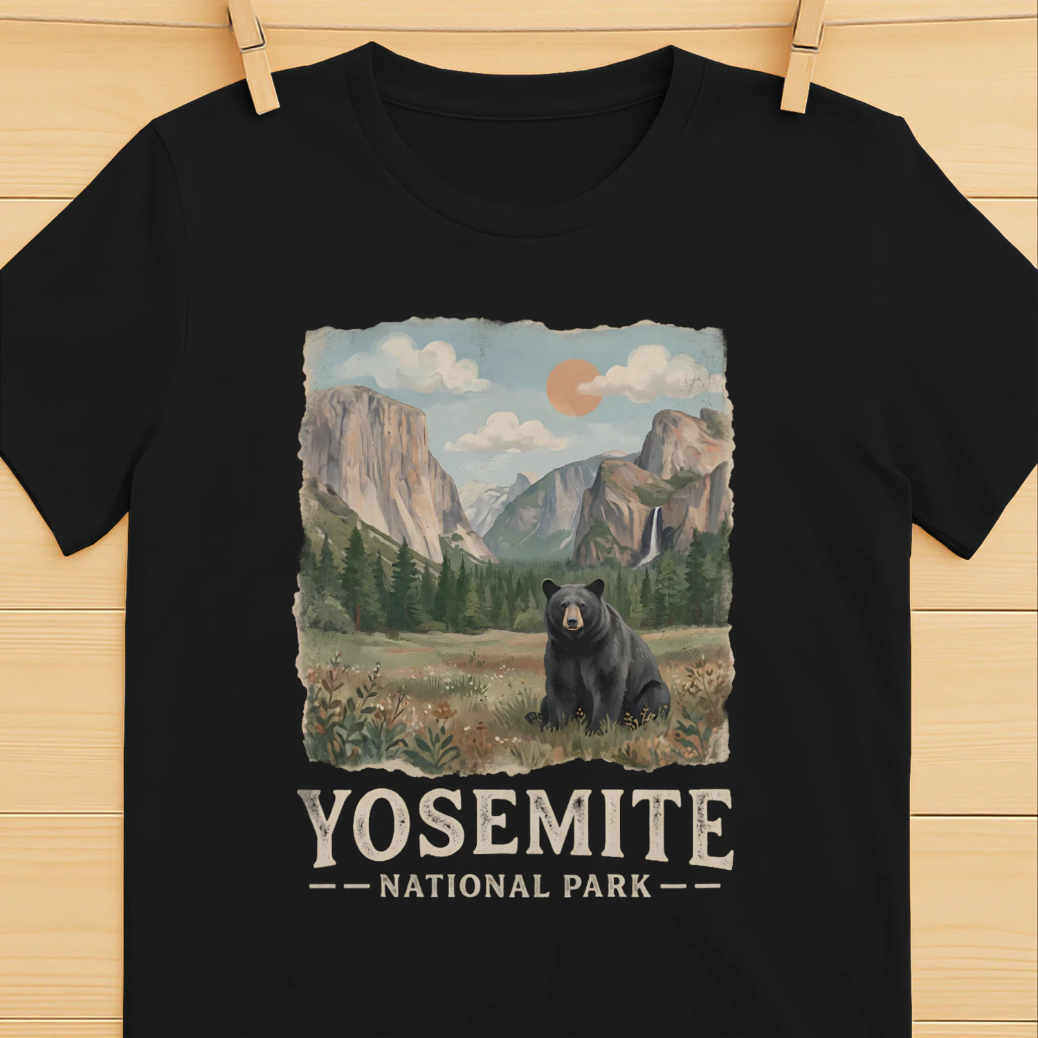 Retro Yosemite National Park Shirt  Vintage Black Bear & Valley Wilderness Graphic Tee