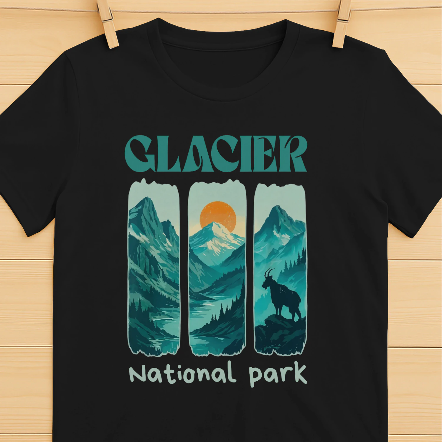 Glacier National Park Graphic Tee  Retro Mountain Outdoors Hiking Gift