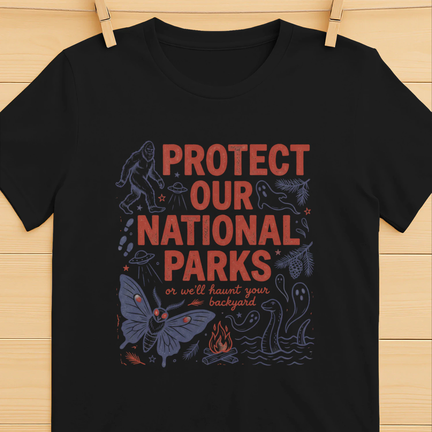 Protect Our National Parks Cryptid T-Shirt  Funny Bigfoot, Mothman & Nessie Graphic Shirt