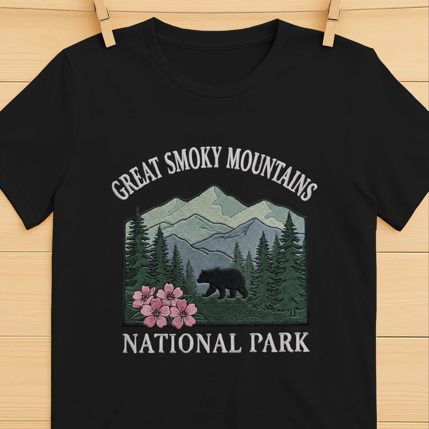 Great Smoky Mountains National Park Shirt  Retro Bear & Wildflower Graphic Tee