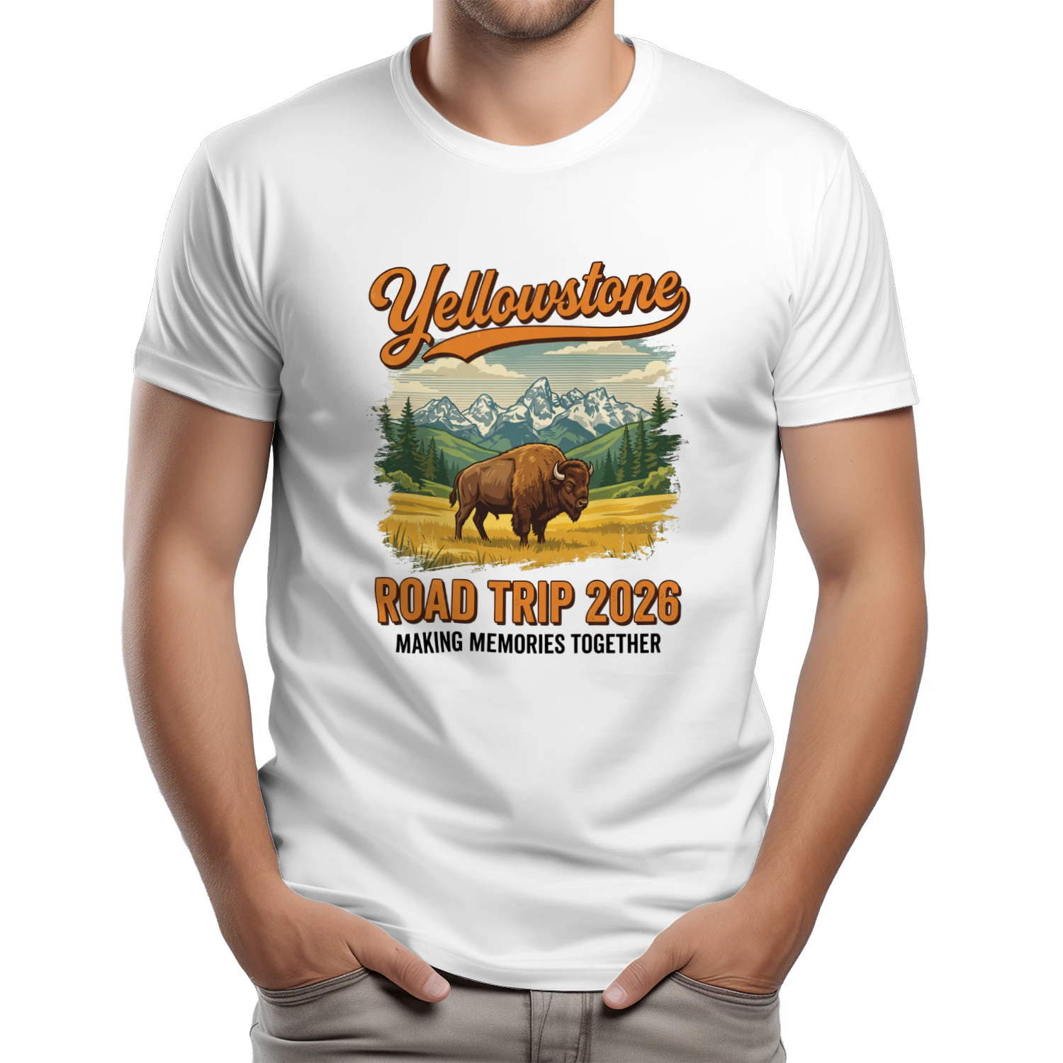 Yellowstone National Park Road Trip 2026 Art _ Retro Bison & Mountain Vacation Graphic