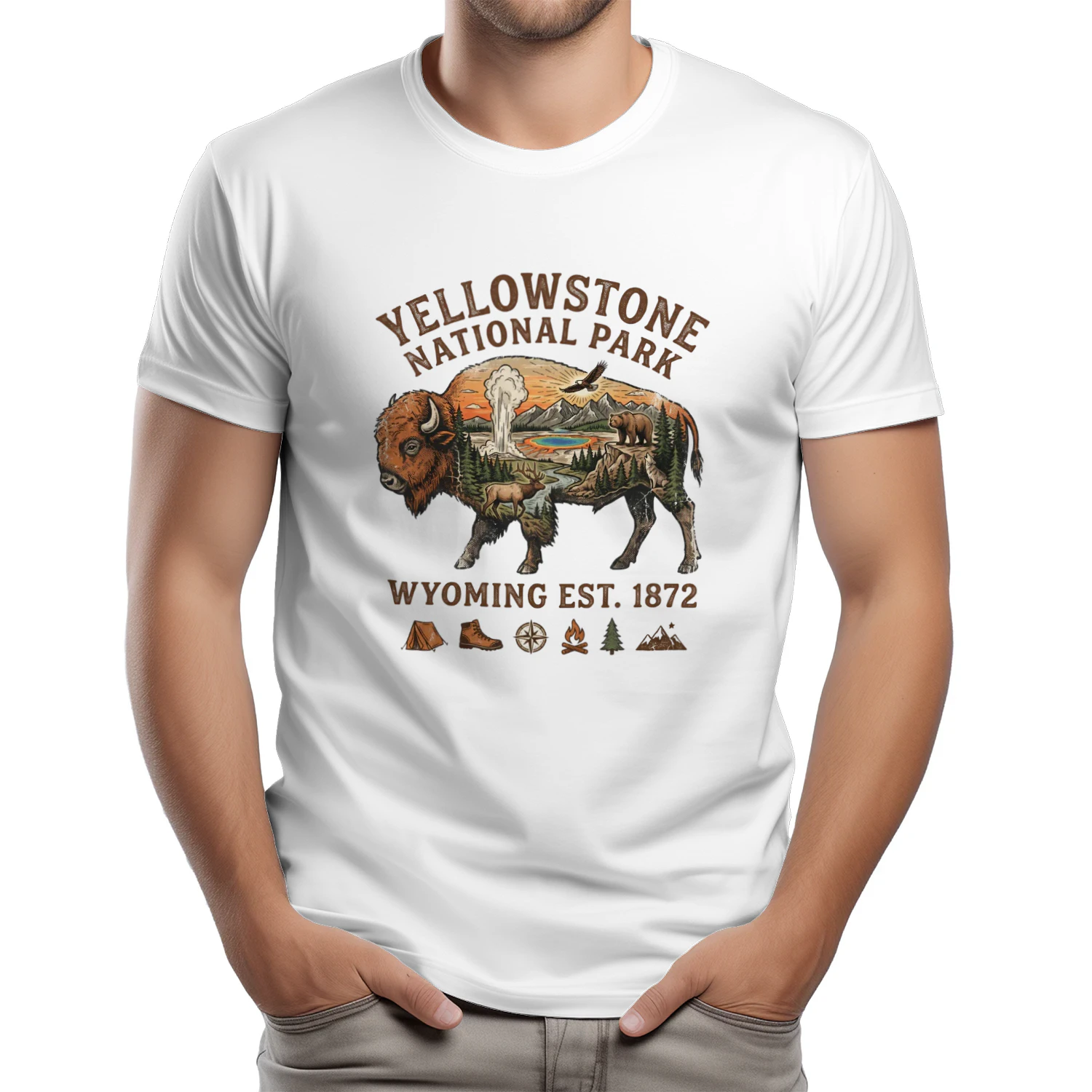 Vintage Yellowstone National Park Shirt  Retro Wyoming Bison Hiking Graphic Tee