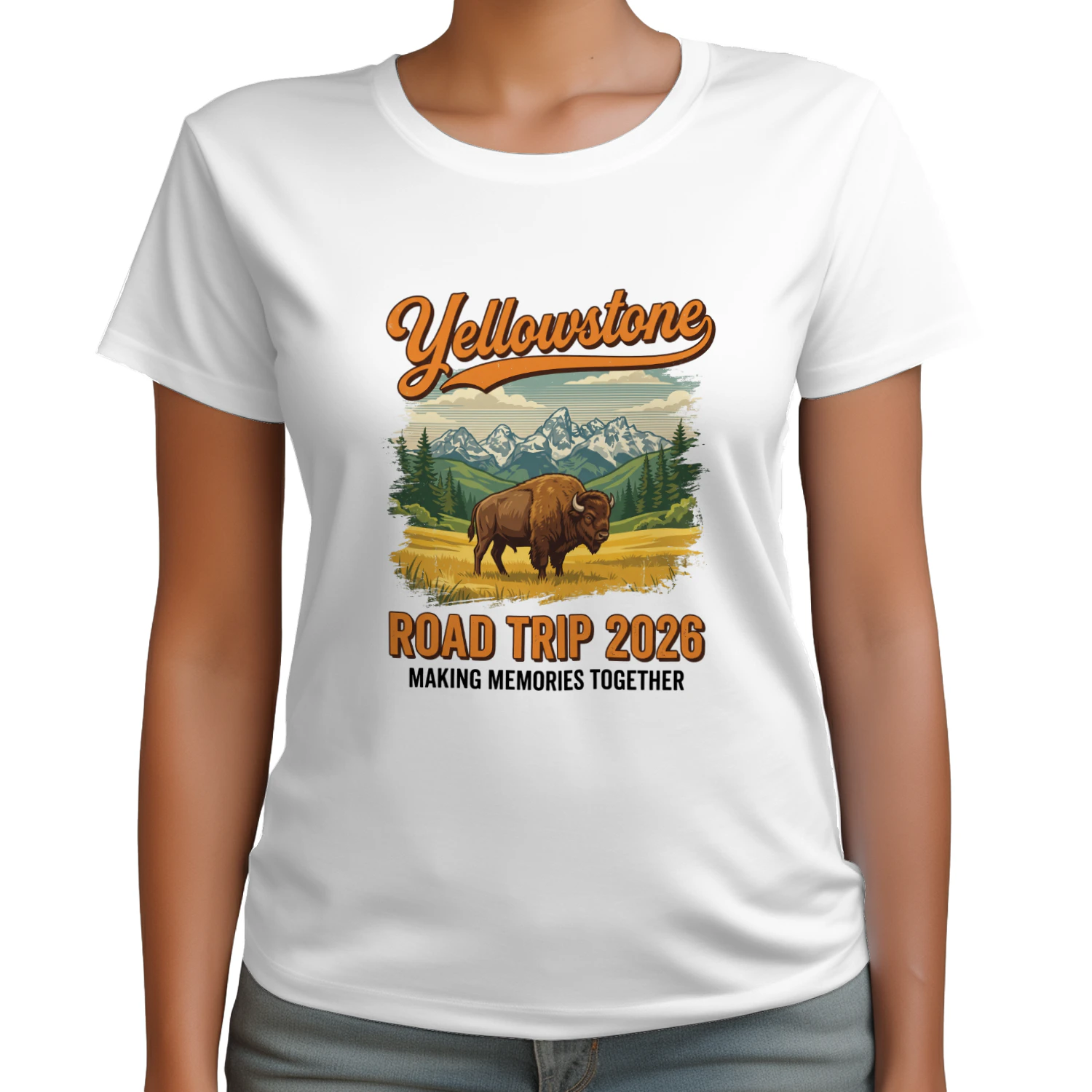 Yellowstone National Park Road Trip 2026 Art _ Retro Bison & Mountain Vacation Graphic