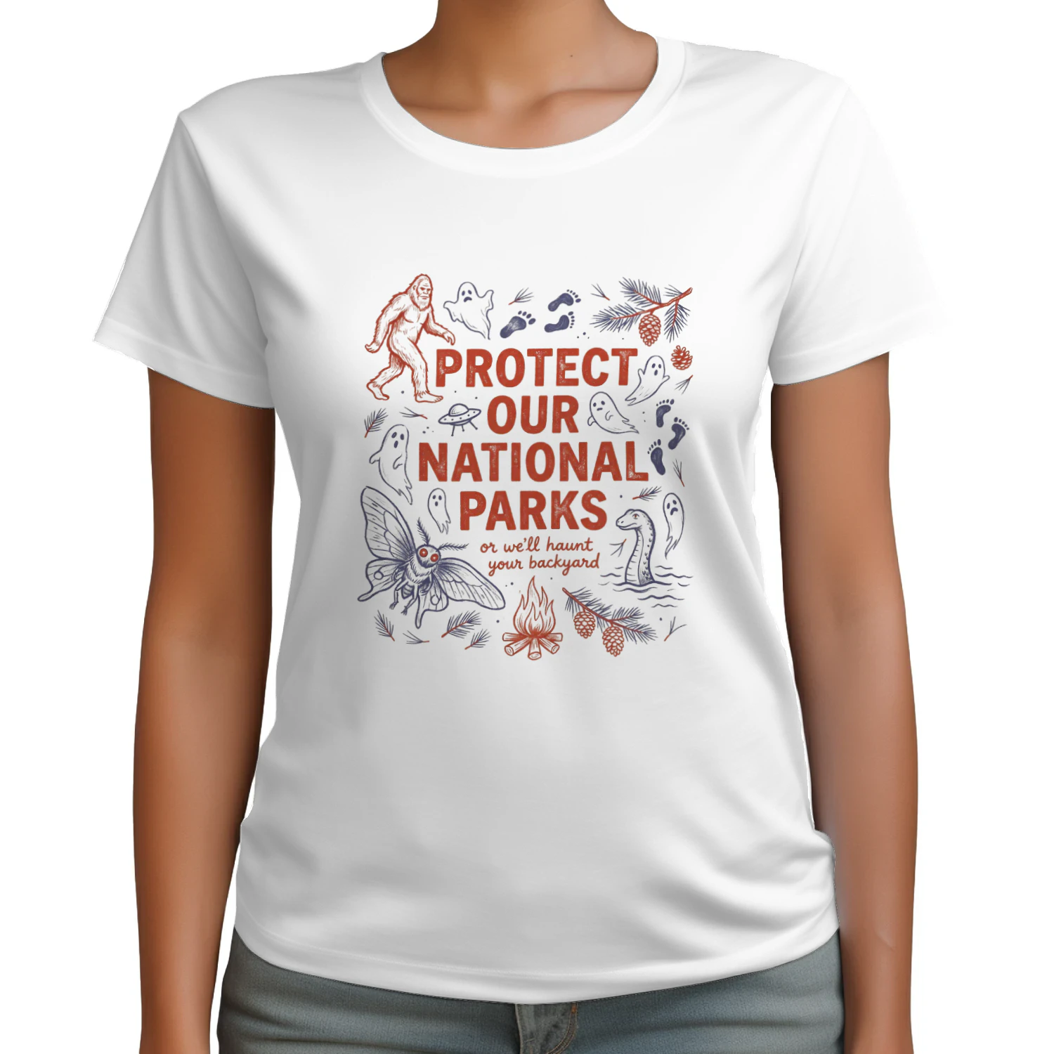 Funny National Parks Ghost & Cryptids Tee  Vintage Spooky Camping & Hiking Wilderness Apparel