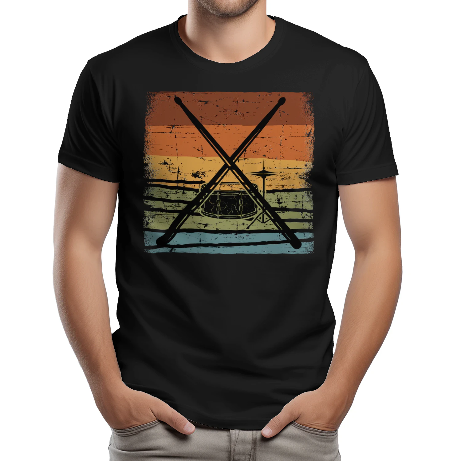 Drum crossed sticks retro sunset