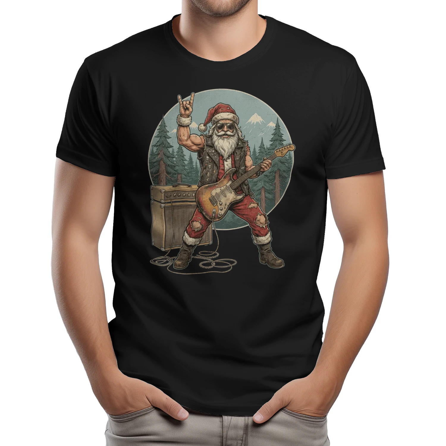 Christmas Guitar Rocker Pine Forest
