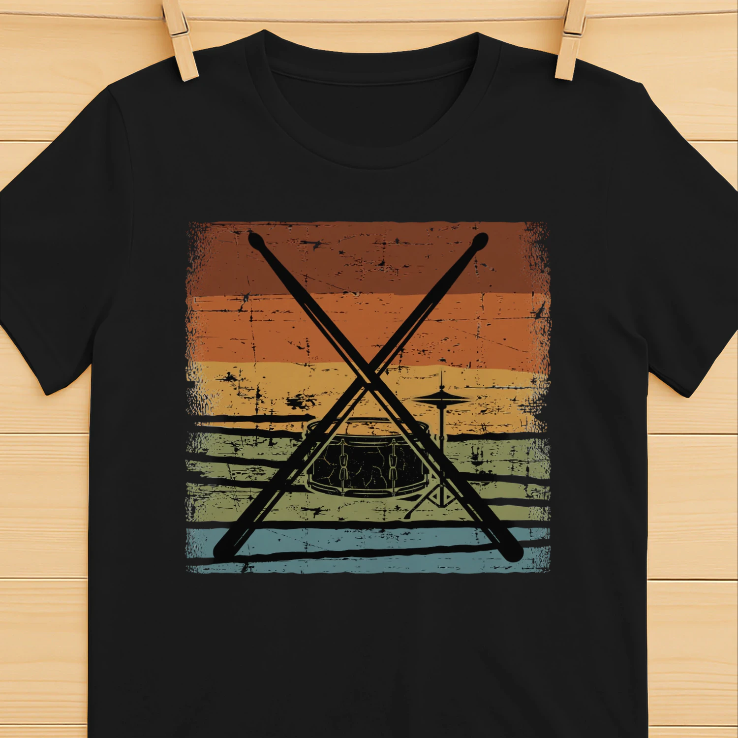 Drum crossed sticks retro sunset