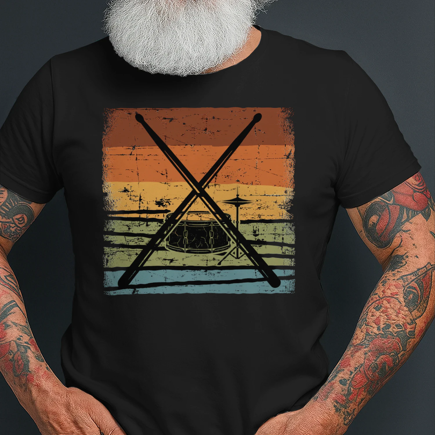 Drum crossed sticks retro sunset