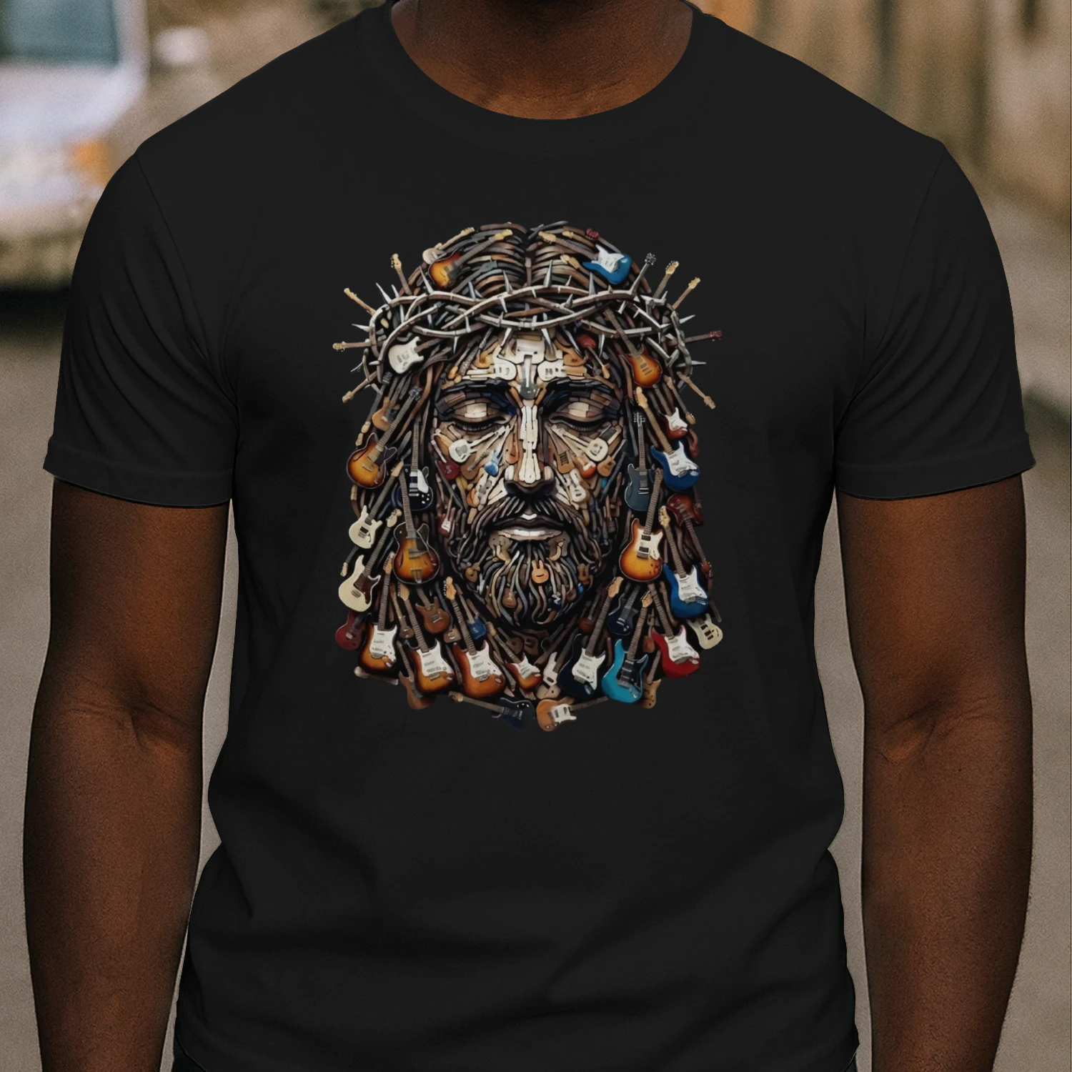 Guitar  Jesus  Mosaic Art Tee