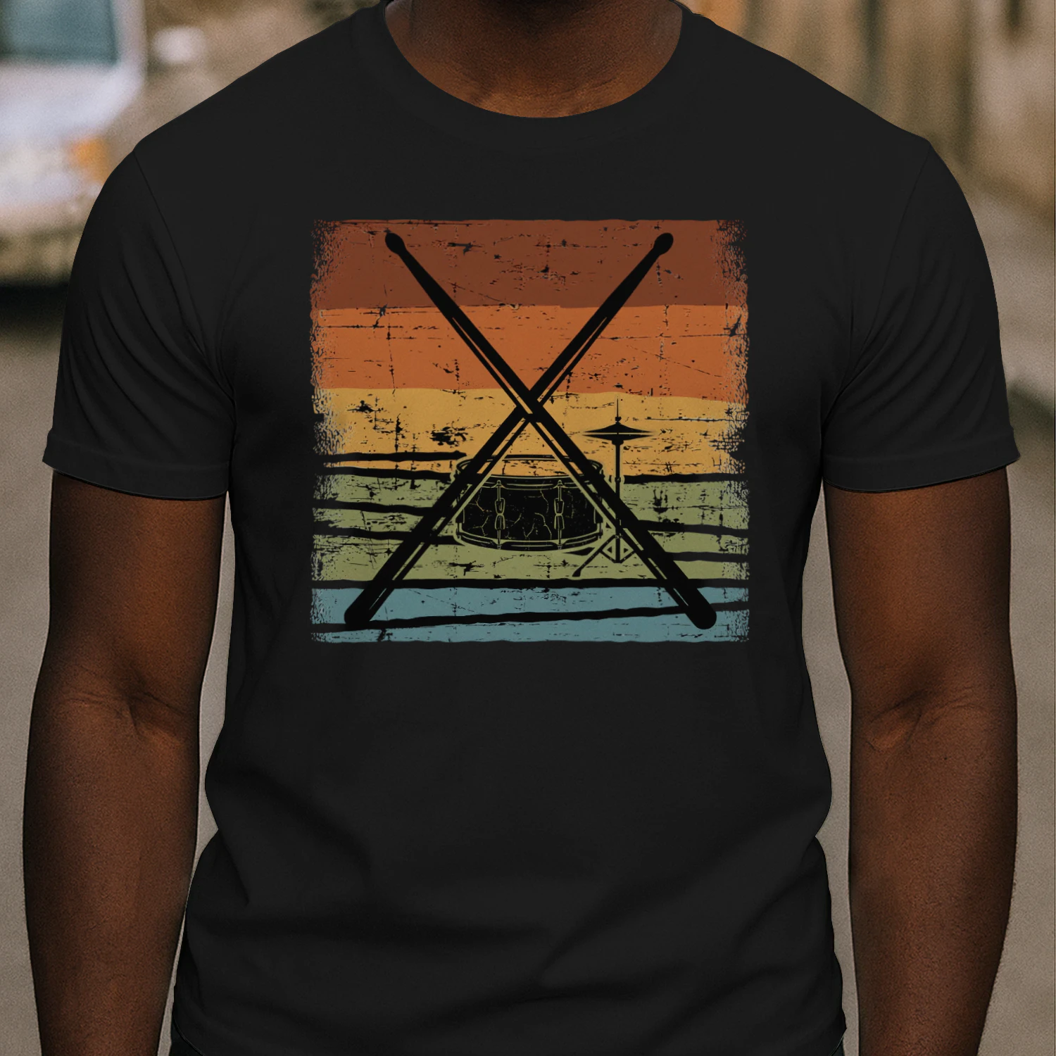 Drum crossed sticks retro sunset