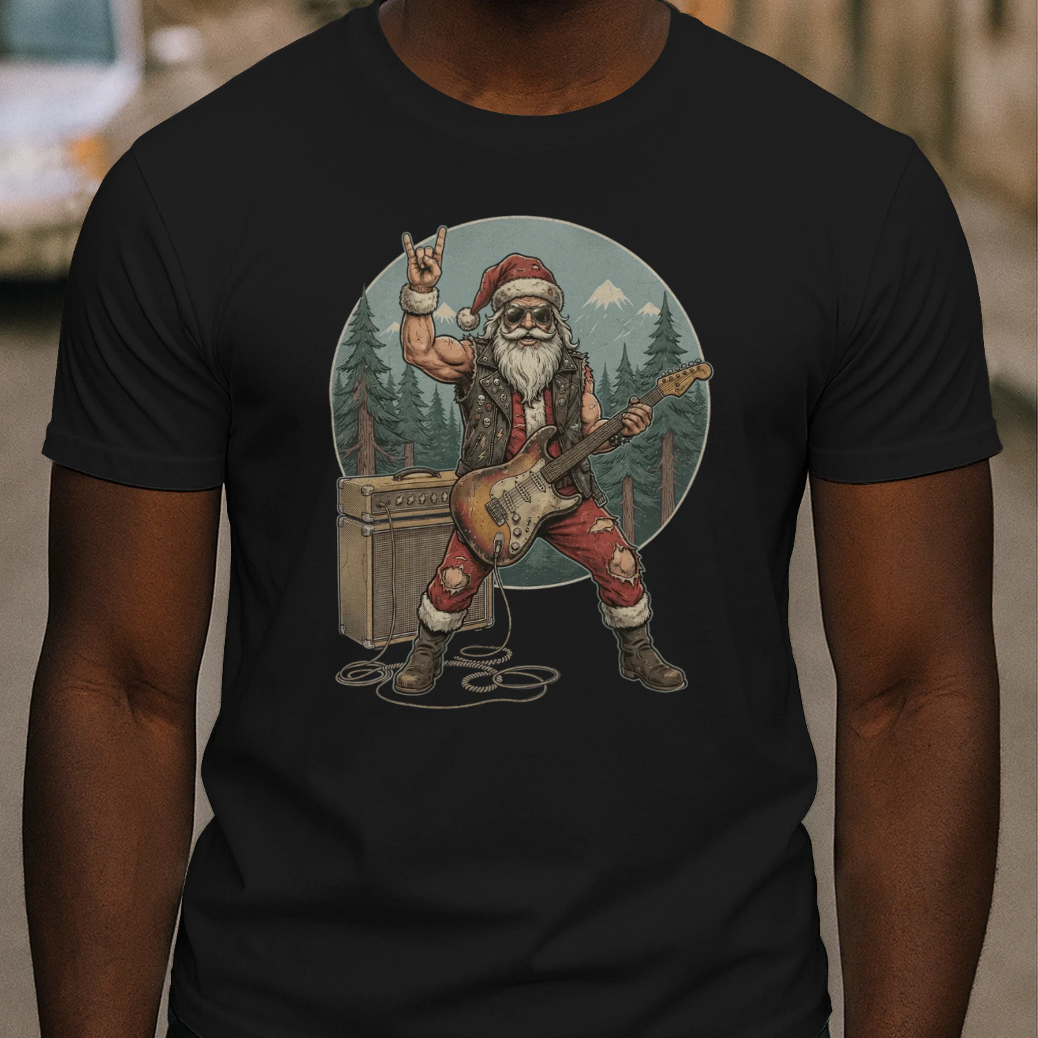 Christmas Guitar Rocker Pine Forest