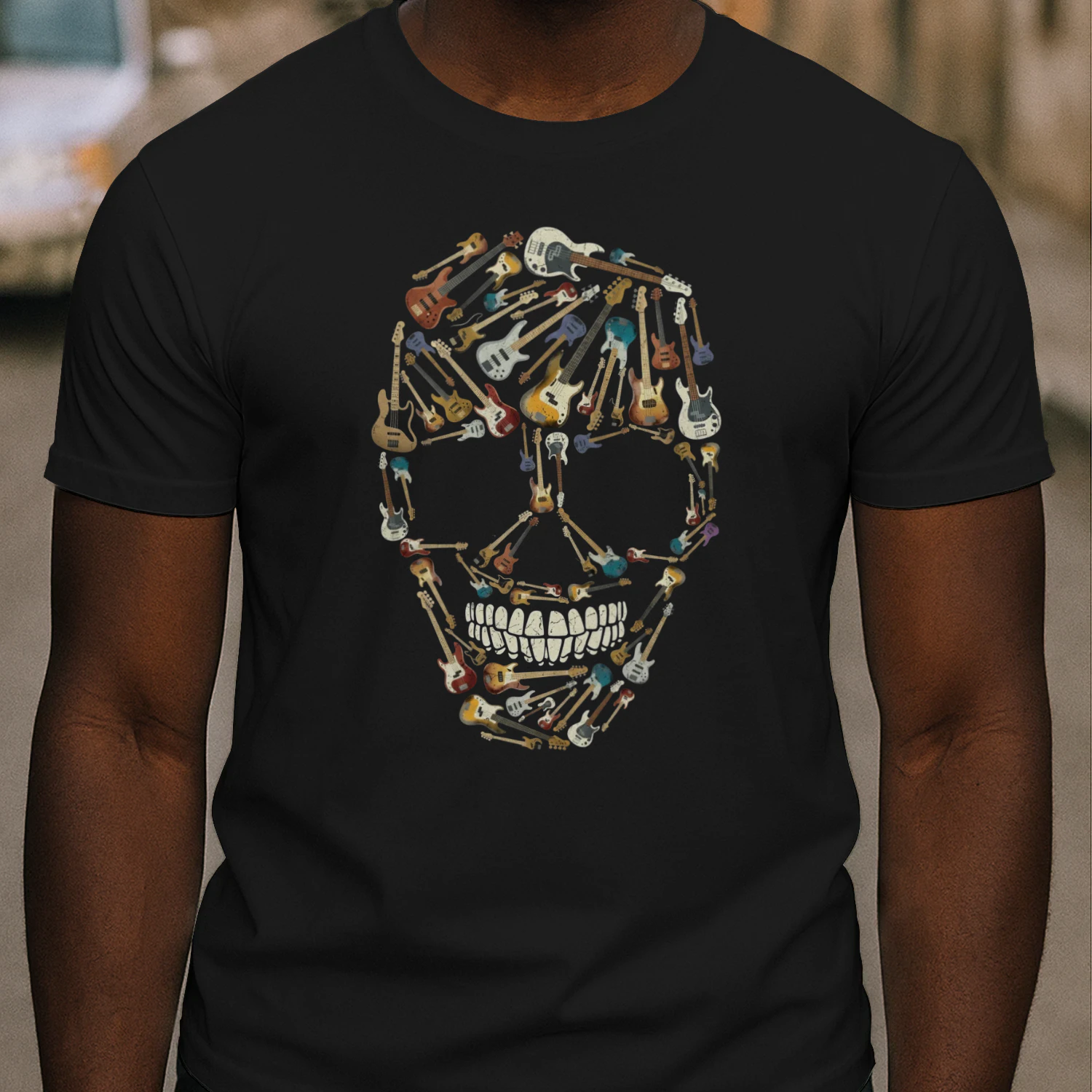 Guitar   Mosaic Skull Graphic Tee