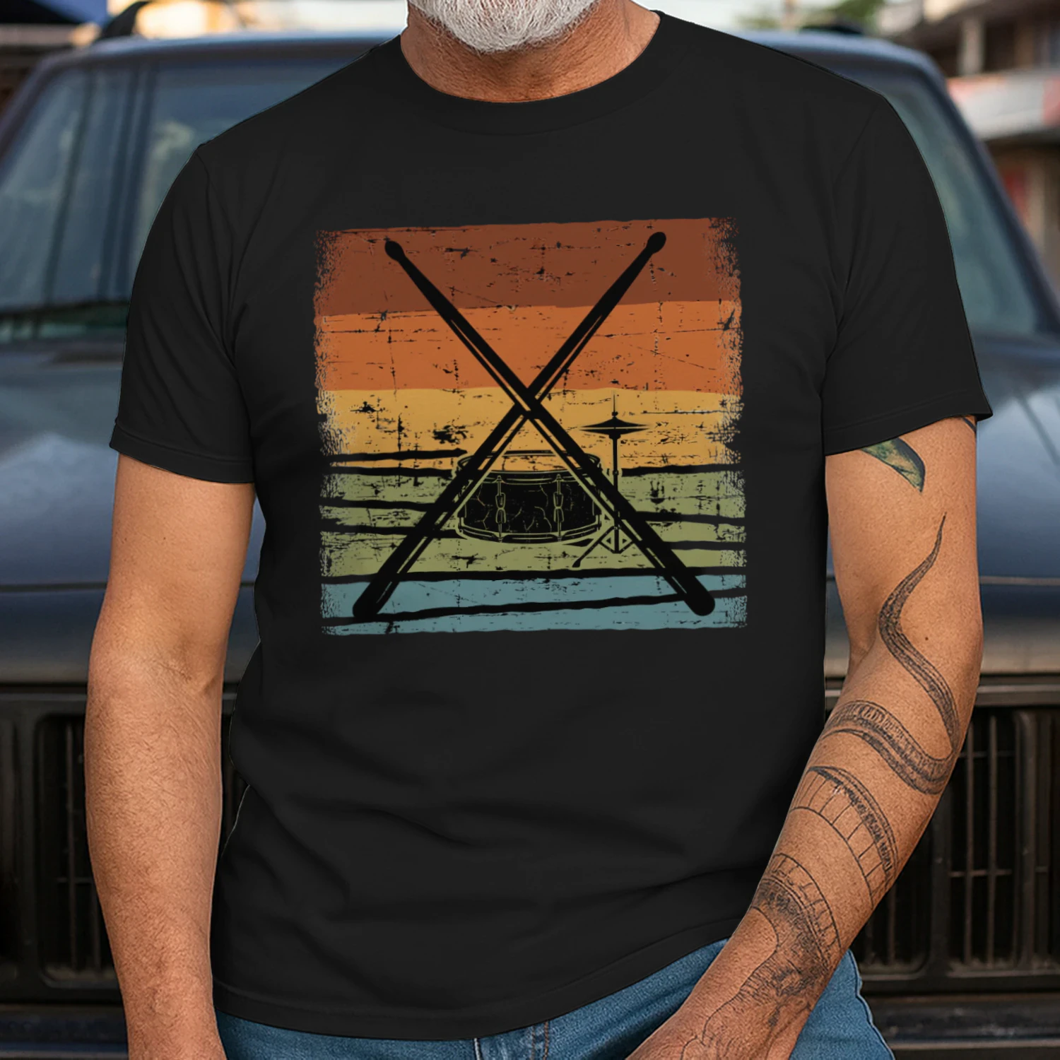 Drum crossed sticks retro sunset