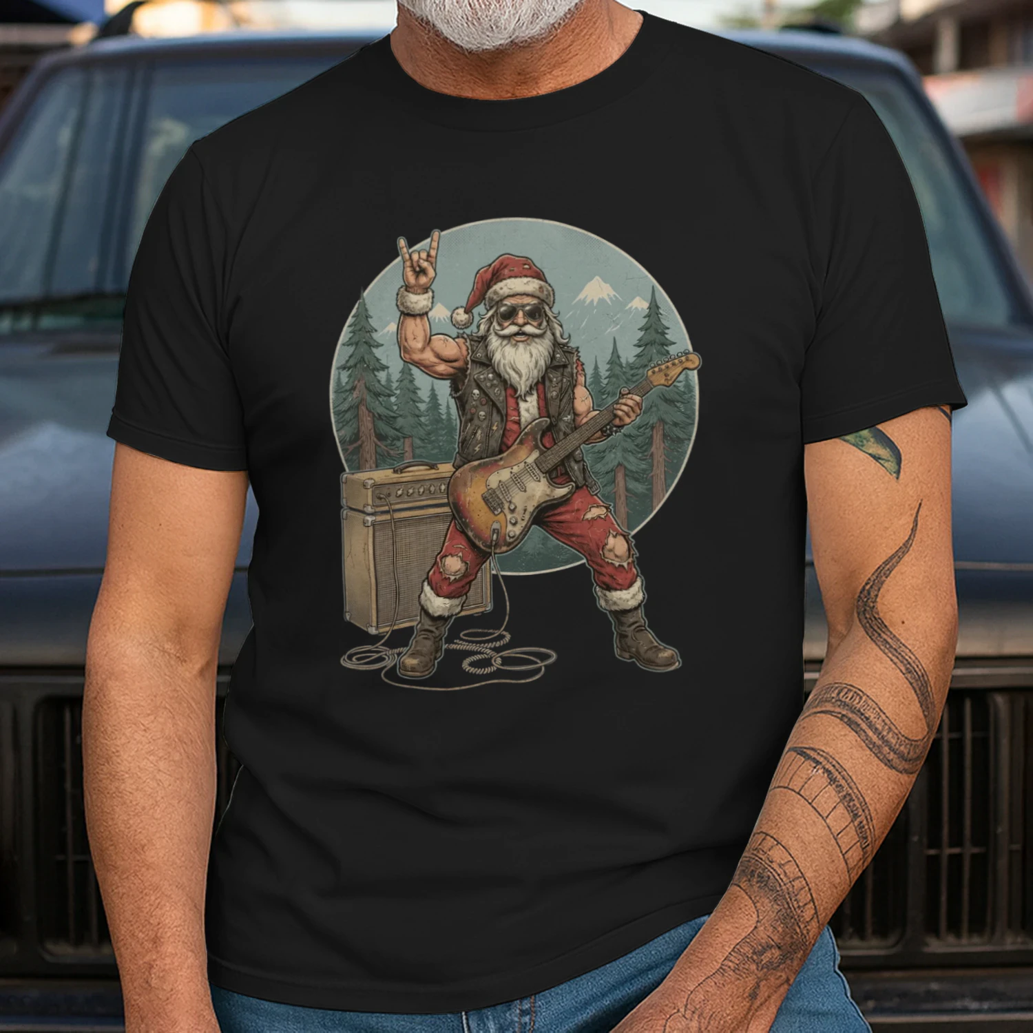 Christmas Guitar Rocker Pine Forest