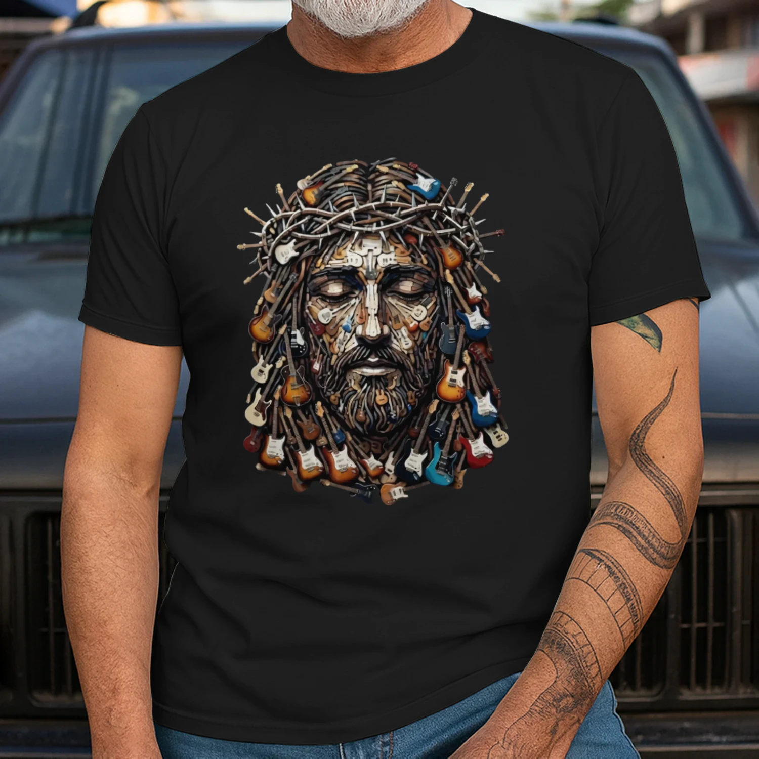 Guitar  Jesus  Mosaic Art Tee