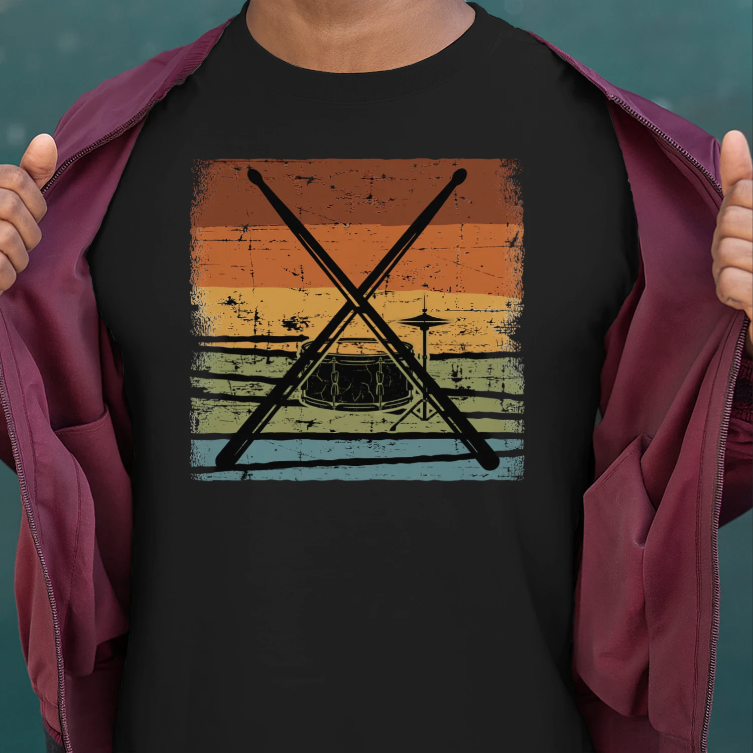 Drum crossed sticks retro sunset