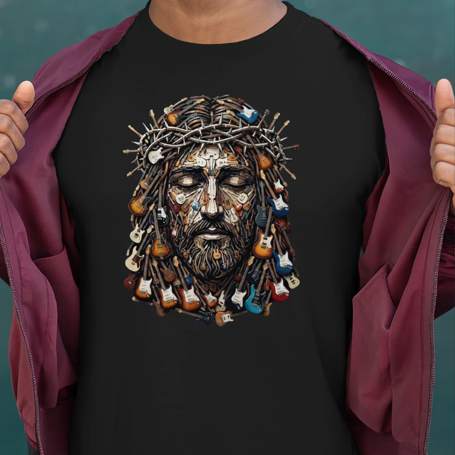 Guitar  Jesus  Mosaic Art Tee