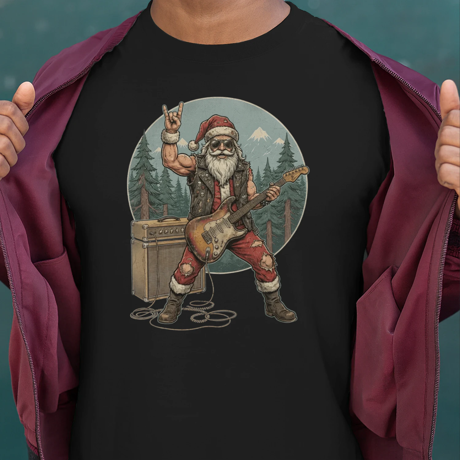 Christmas Guitar Rocker Pine Forest