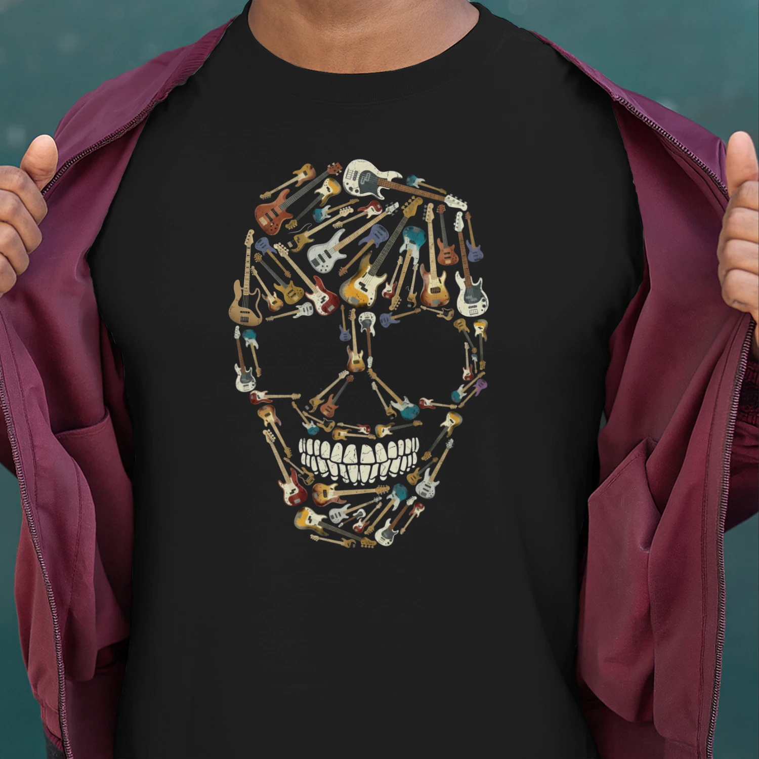 Guitar   Mosaic Skull Graphic Tee