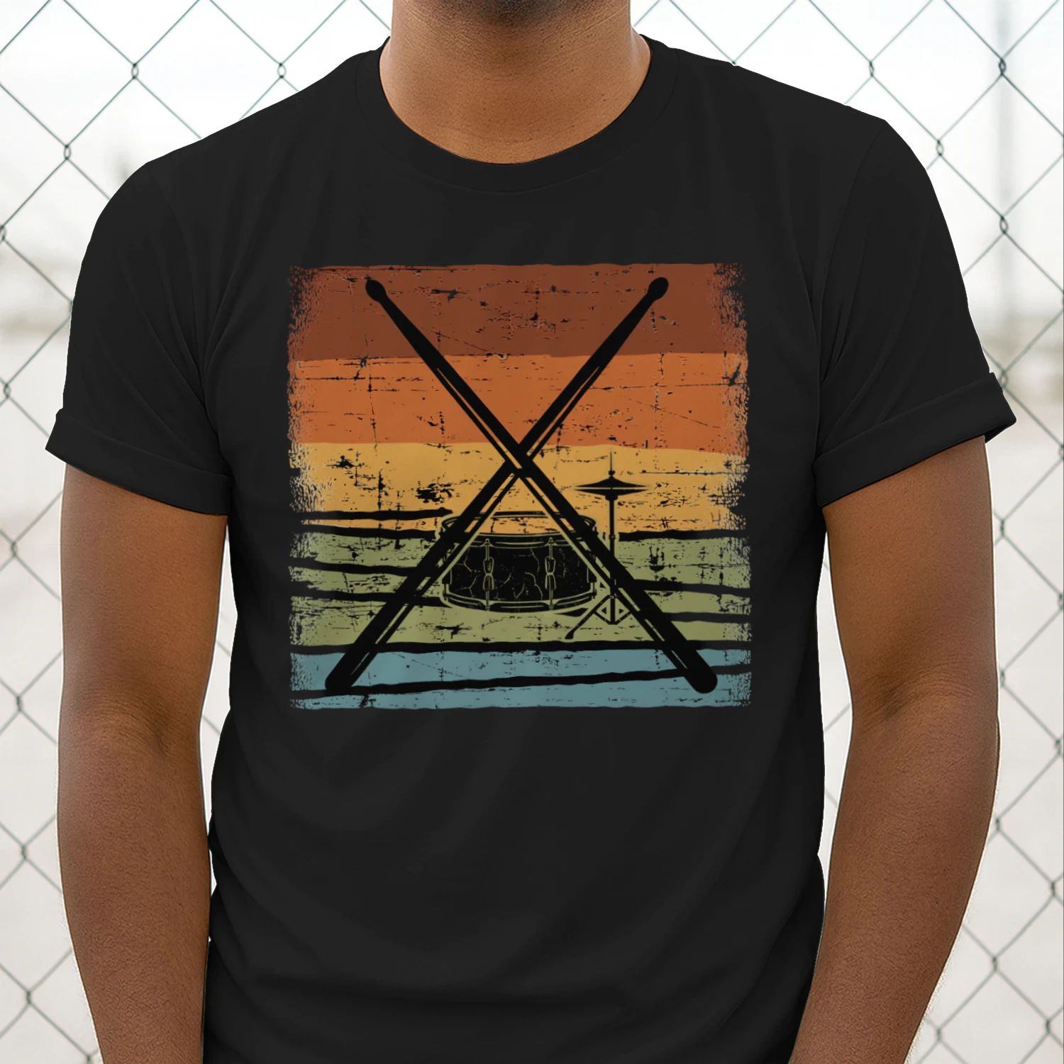 Drum crossed sticks retro sunset