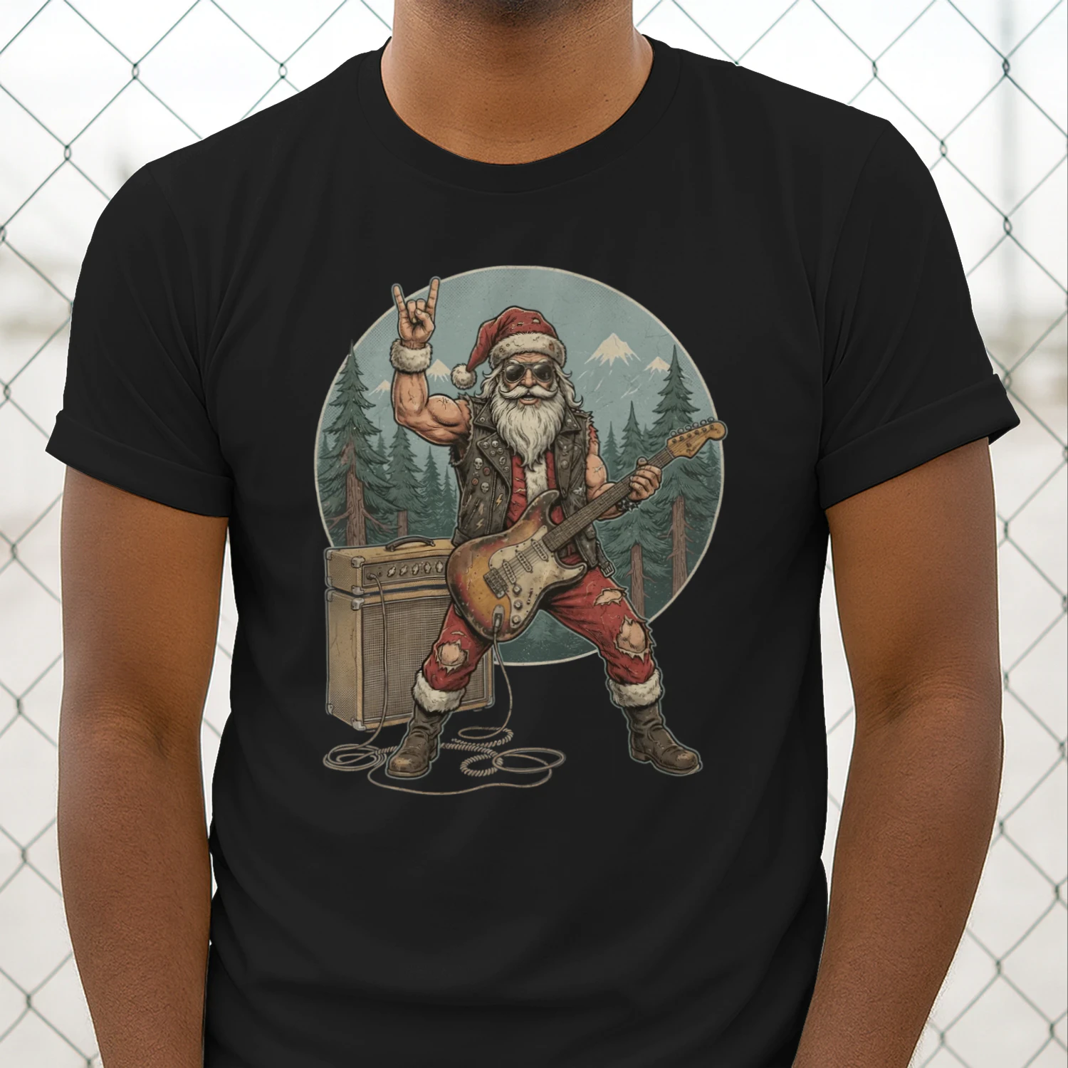 Christmas Guitar Rocker Pine Forest