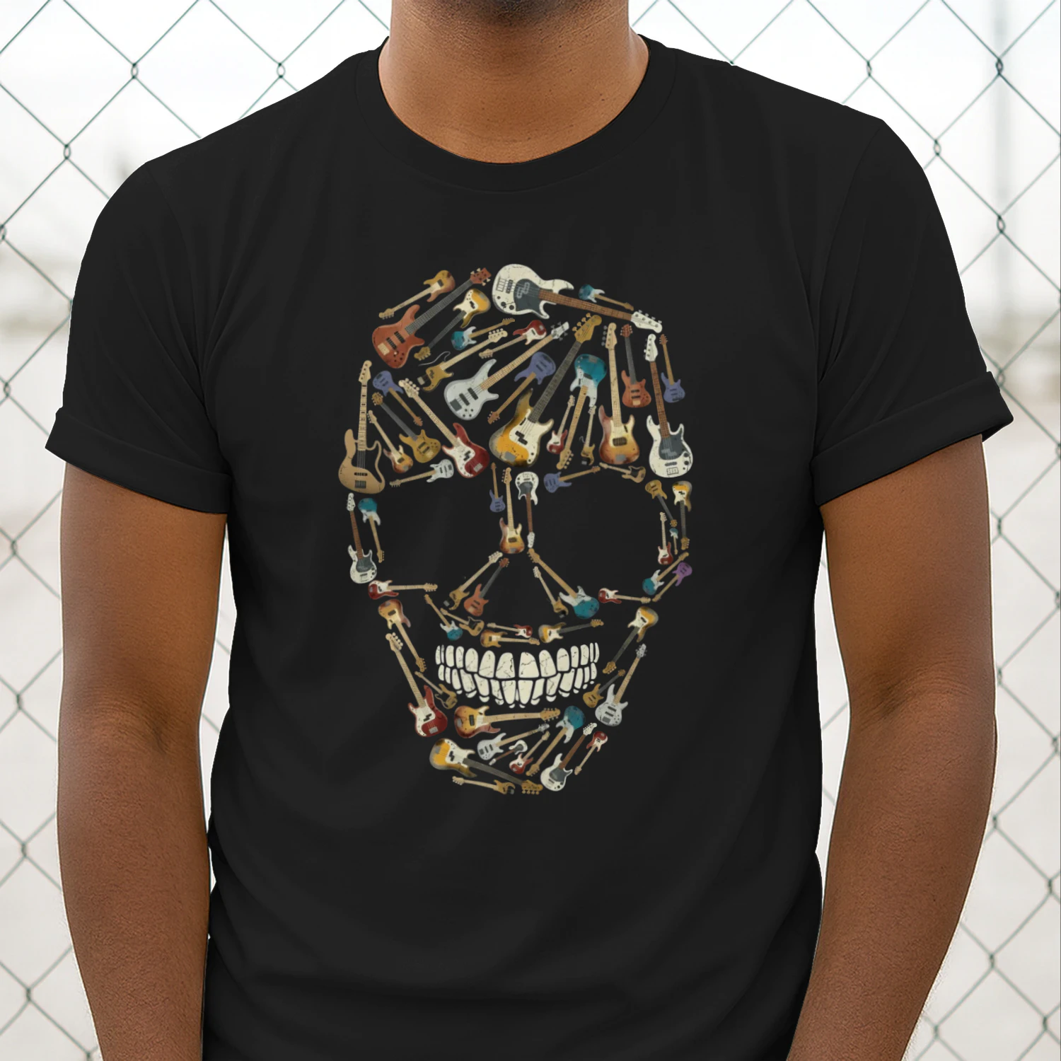 Guitar   Mosaic Skull Graphic Tee