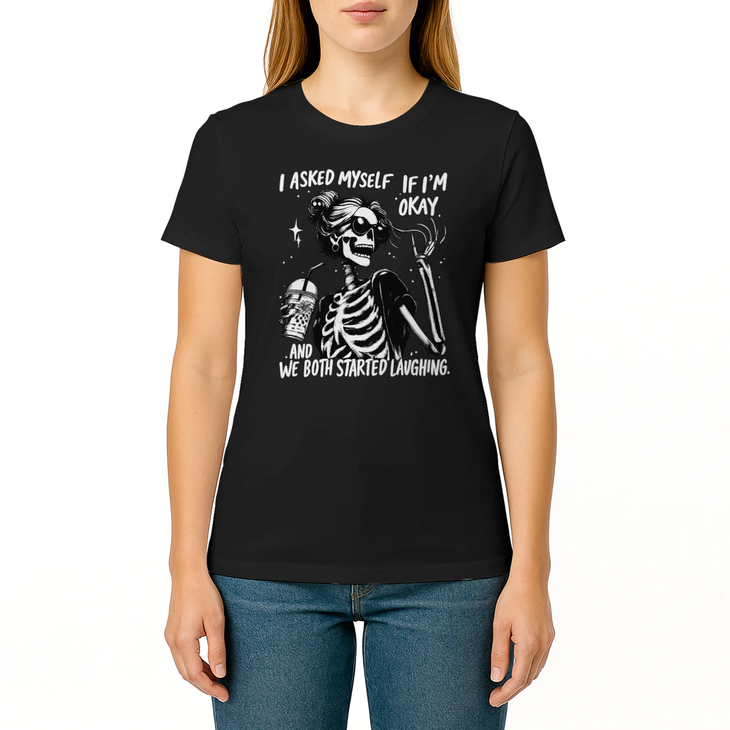 I Asked Myself If I’m Okay Skeleton T-Shirt – Funny Sarcastic Mental Health Tee..