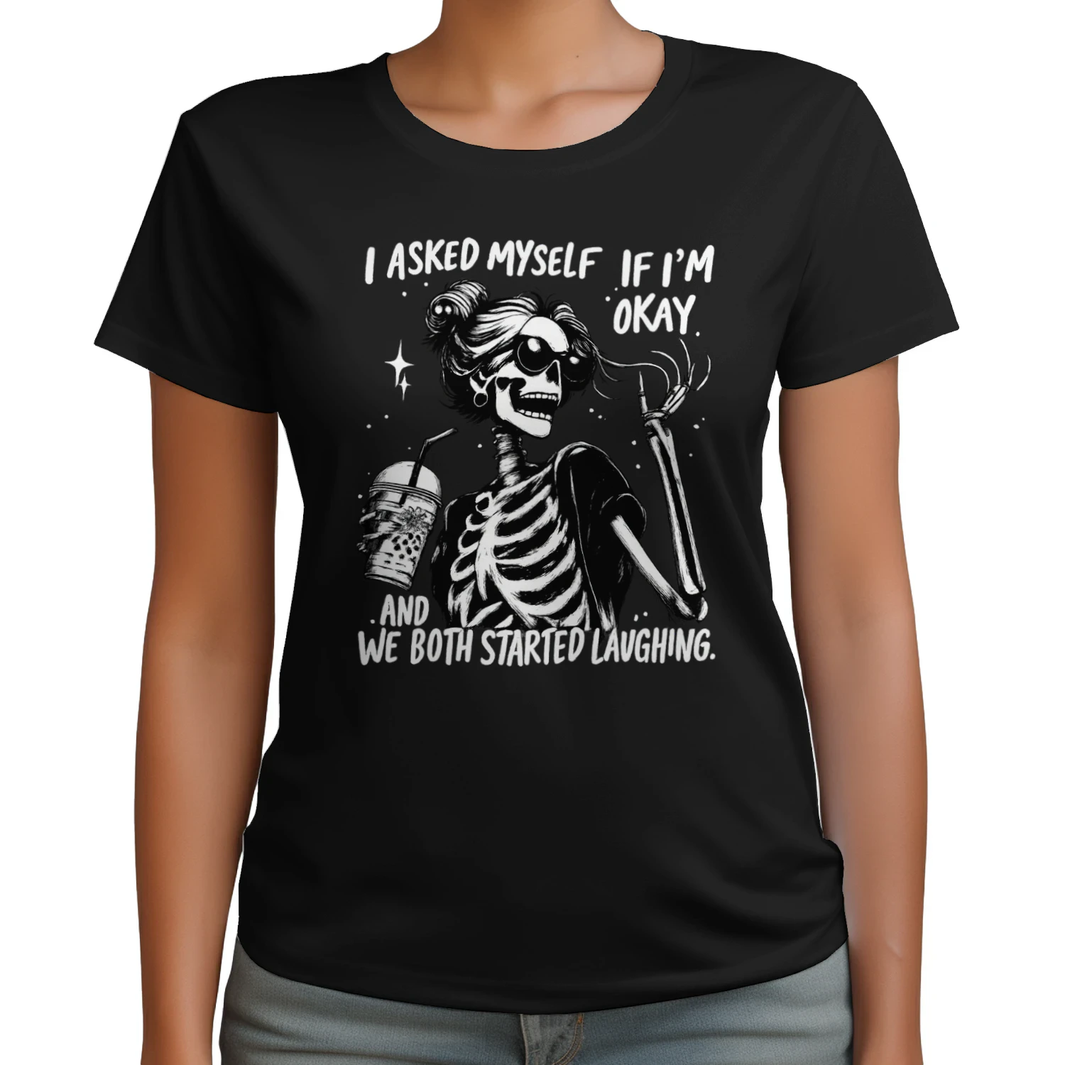 I Asked Myself If I’m Okay Skeleton T-Shirt – Funny Sarcastic Mental Health Tee..