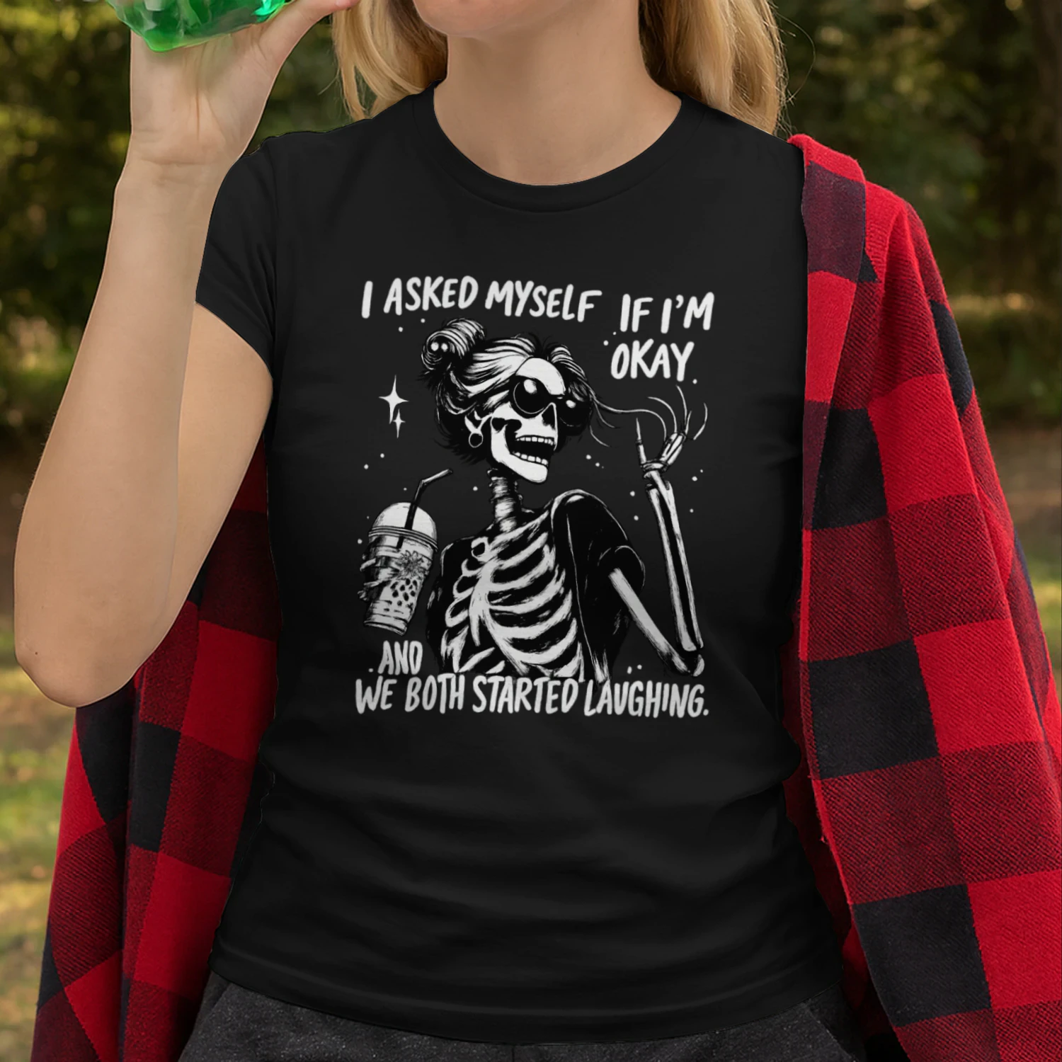 I Asked Myself If I’m Okay Skeleton T-Shirt – Funny Sarcastic Mental Health Tee..