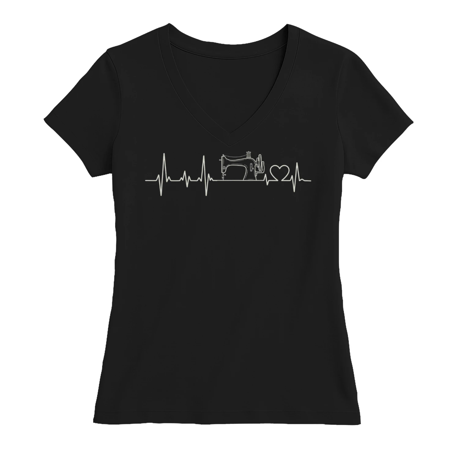 Nähmaschine Herzschlag V-Ausschnitt T-shirt
