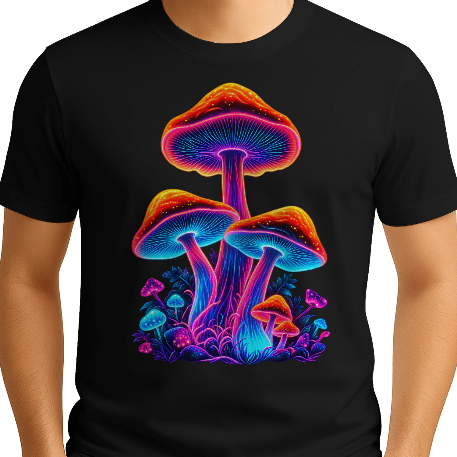 Neonowe Grzyby T-Shirt | Kolorowy Grzybowy Wzór