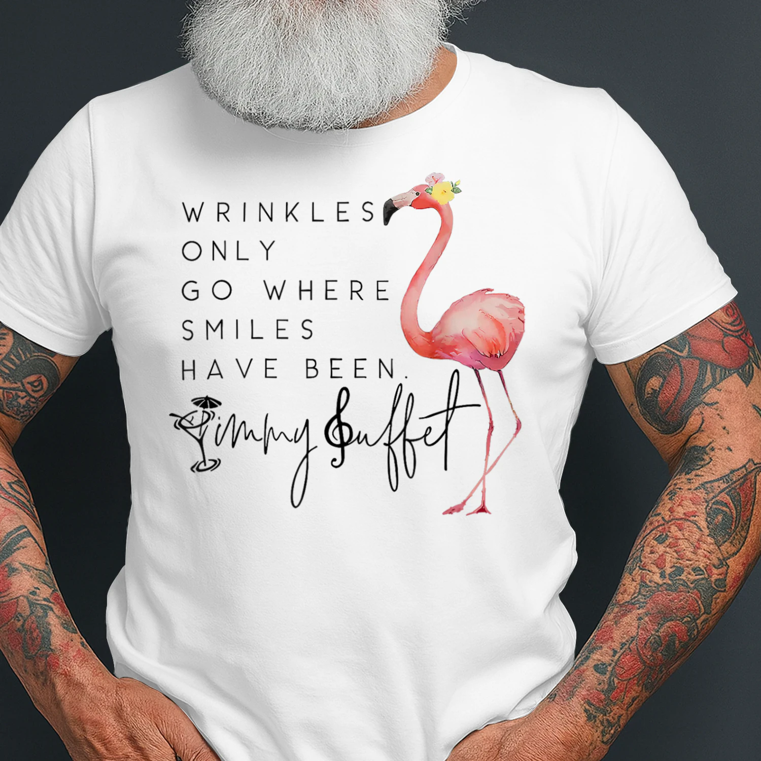Vintage Wrinkles Only Go Where Smiles HaveBeen Cute Flamingo