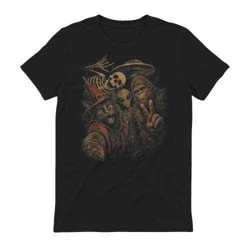Funny Halloween Black Cat Selfie Shirt Monster
