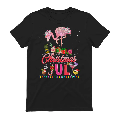 Pink Flamingo in Santa Hat Christmas in July Tees