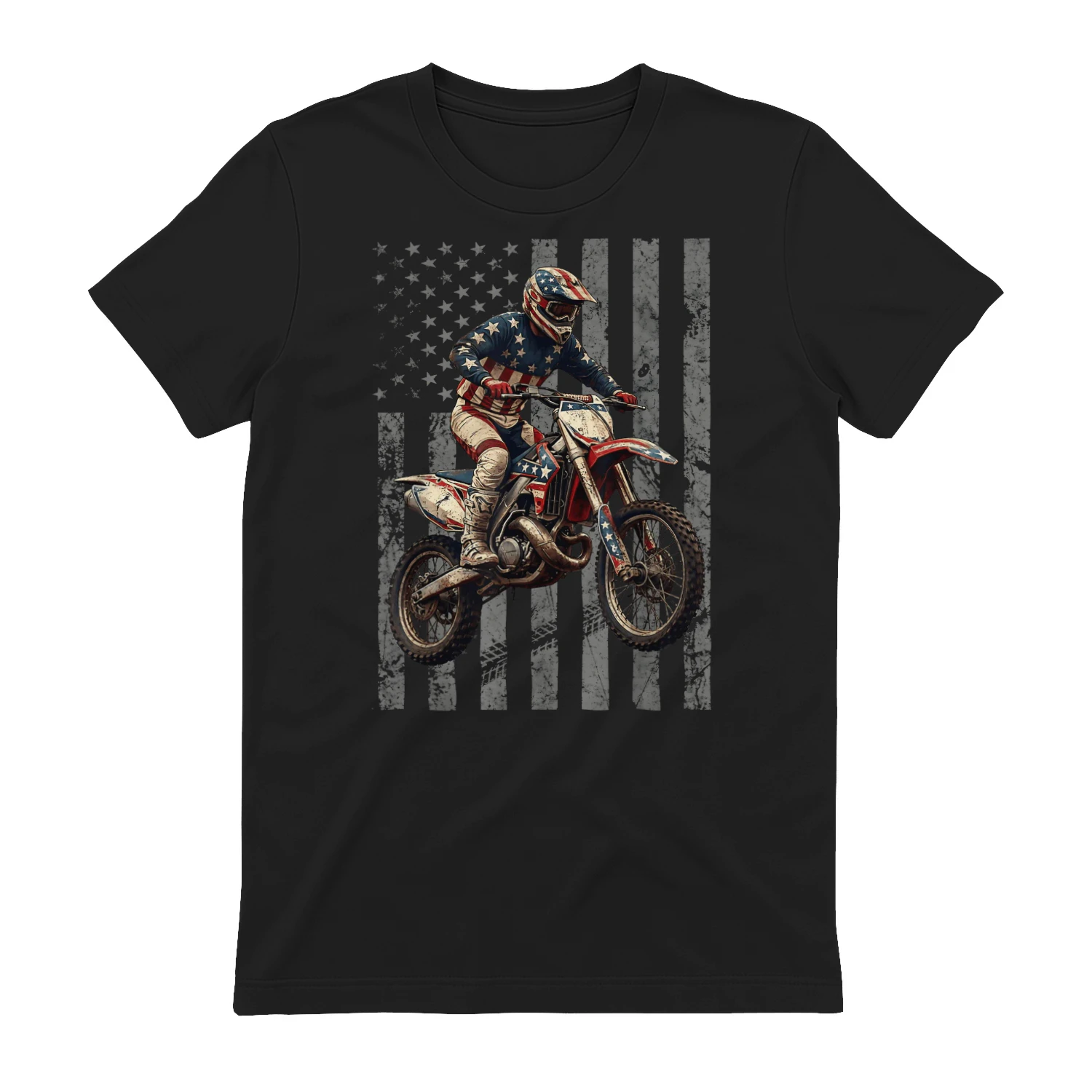 Vintage Dirt Bike Racing USA Flag Motocross