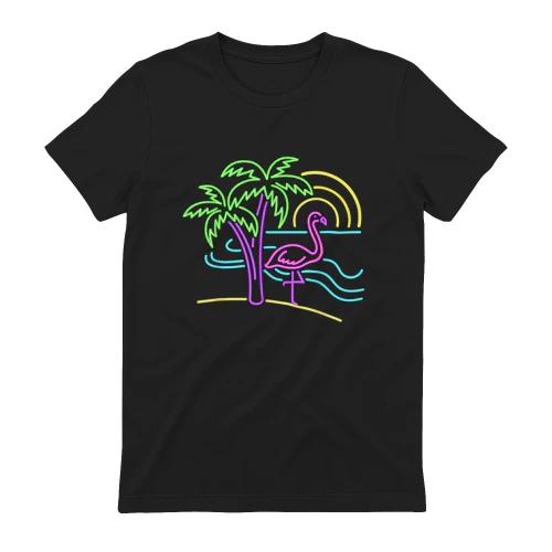 Vintage 80s Pink Flamingo Palm Tree Summer Vacation Beach