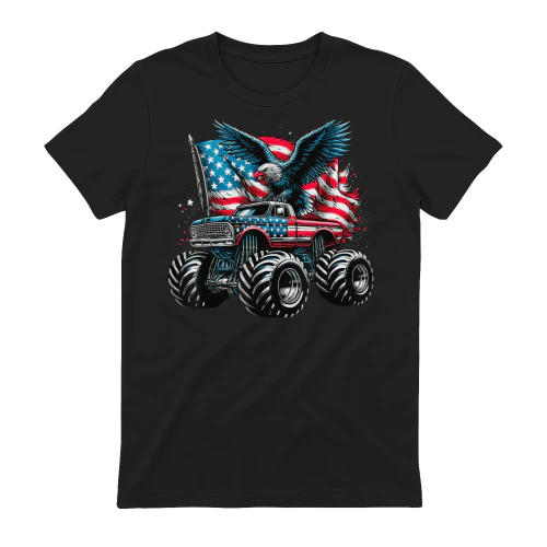 Monster Truck Bald Eagle 4th of July Boys American Flag